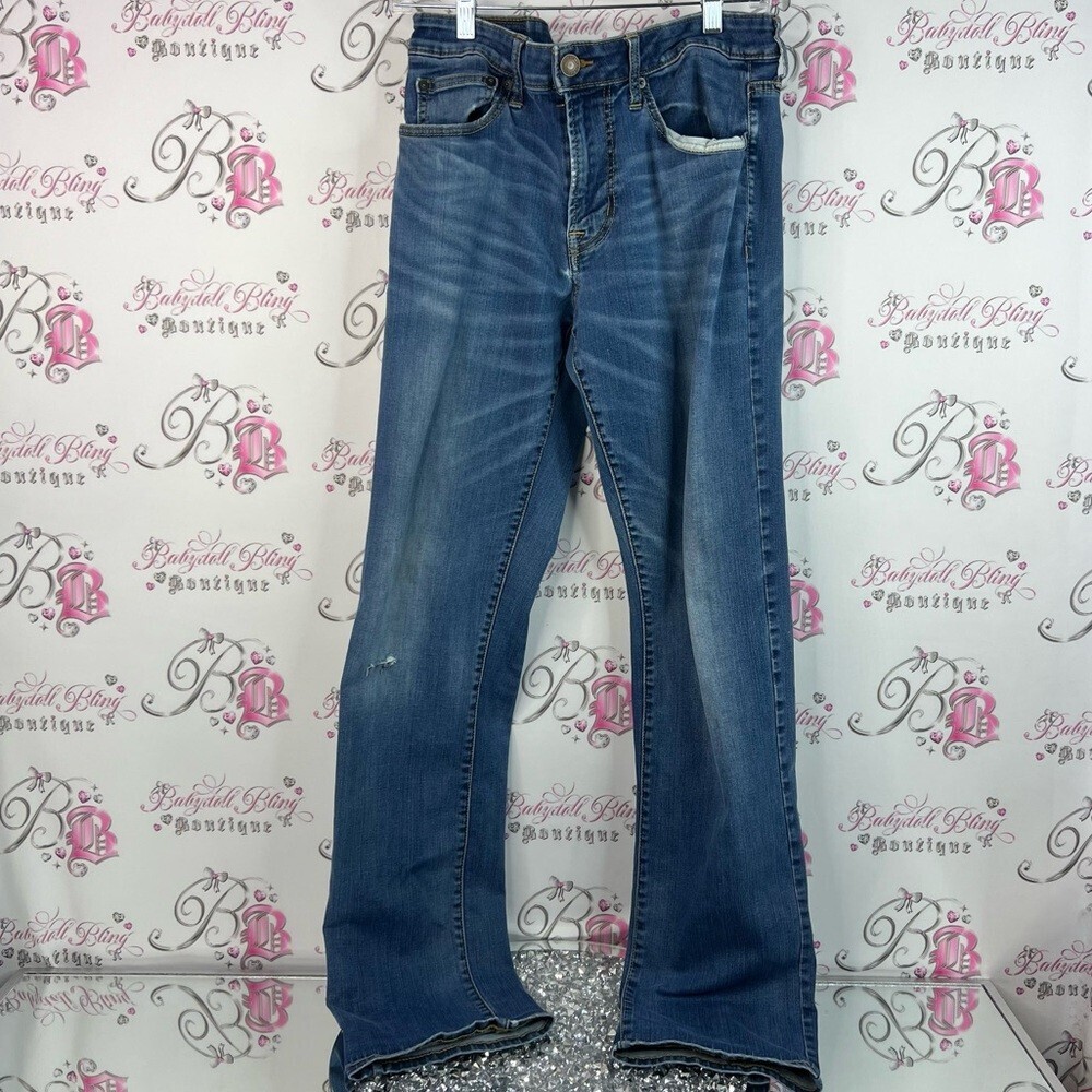 American Eagle Outfitters jeans straight distressed rips classic Blue flex